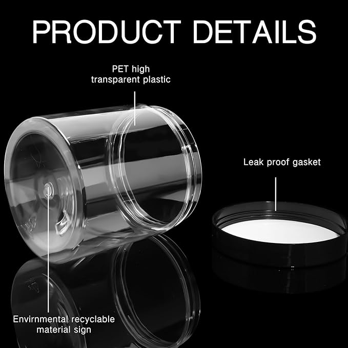Patelai 4 Pieces Round Wide-mouth Leak Proof Plastic Container Jars with Lids for Travel Storage Makeup Beauty Products Face Creams Oils Salves Ointments DIY Making(16 Ounce,Black)