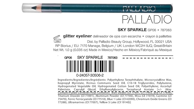 Palladio Glitter Eyeliner Pencil, Longlasting Creamy Cosmetic, Shimmer Eye Liner, Buttery Smooth Tip, Professional Makeup Glittery Pencil, Sharpenable, Sky Sparkle