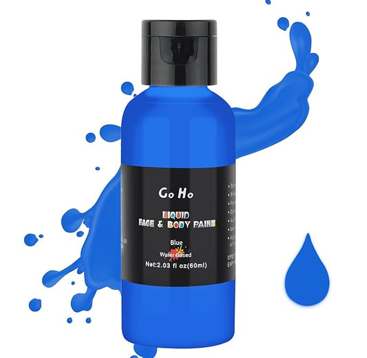 Go Ho Blue Face Body Paint(2.1 oz),Blue Makeup Water Based Face Paint and Body Paint for Airbrush Makeup Special FX, Cosplay, and Halloween Make up