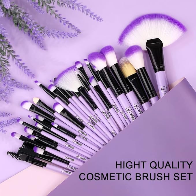 Vander Makeup Brushes, 32Pcs Professional Premium Synthetic Makeup Brush Set with Case, Eyeshadow Foundation Blending Face Contour Cosmetic Brush Travel Make up Brushes Set for Women, Girl (Purple)