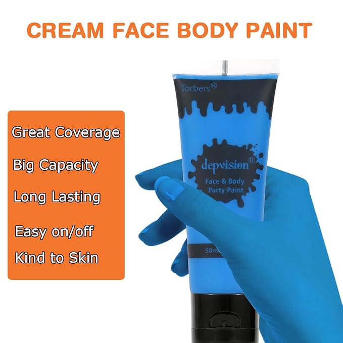 Depvision Face and Body Paint 1.7oz Cream Makeup 50ml Water Based Face Painting Special Effects For Adults Children Kids Halloween Christmas Party Stage Cosplay (Blue)