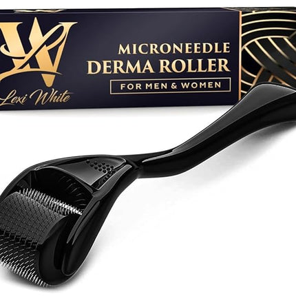 Derma Roller for Skin, Hair & Beard – Women and Men Titanium Microneedling Roller for Face & Scalp, Safe & Easy to Use - Jet Black