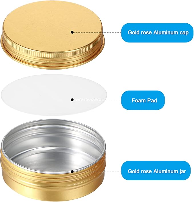Patelai 2 oz 120 pcs Metal Round Tins Aluminum Tin Cans Salve Tins Containers with Screw Lid 20 Sheets Stickers for Salve Spice Candies Balms Candles(Gold)