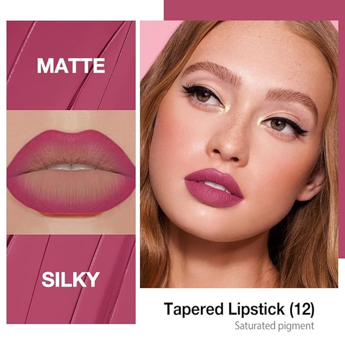 Kaely Plum Rose Gradient Matte Lipstick Lip Liner Pencil for Women, 2in1 Flawless Contour Gradual Ombre Effect Lip Pencil Makeup Waterproof, labiales mate 24 horas originales, 12