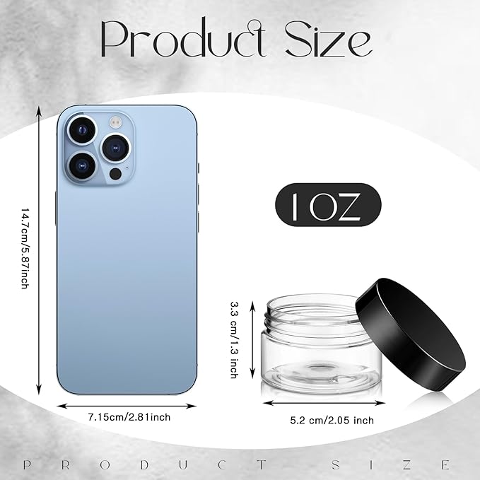 SATINIOR 100 Pcs Plastic Jars with Lids Small Containers Lids Wide Mouth Small Plastic Containers for Lotion Cream Rhinestones Body Butters Travel Storage(1 oz,Black)