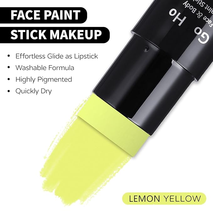 Go Ho Lemon Face Paint Stick - Water Based Washable Pastel Yellow Body Paint for Halloween Cosplay SFX Makeup