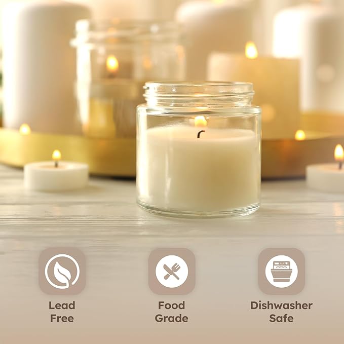 4 oz Glass Jar with Bamboo Lids, 48 Pack Small Glass Candle Jars with Lids & Sticker, Empty Cosmetic Containers for Sample, Cream, Spice, Lotion, Ointments