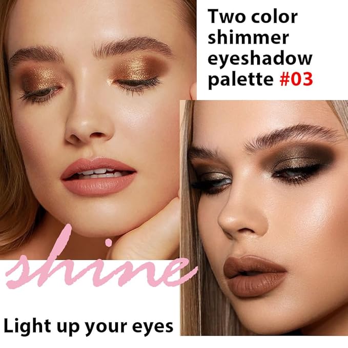 Double color eye shadow, Eyeshadows Creamy, high pigment eye makeup palette, matte shimmer metal eye shadow powder, Blendable, Ultra-Pigmented, Easy to Apply, Matte & Shimmer, (03)