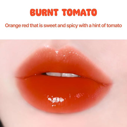 BLACK ROUGE Glow Bokki Tint, GB02 Burnt Tomato – Korean Lip Tint Inspired by Tteokbokki, Non-Sticky Long-Lasting Lip Stain with Glossy Finish, Cute Stickers – Original Red, Rose, Soy