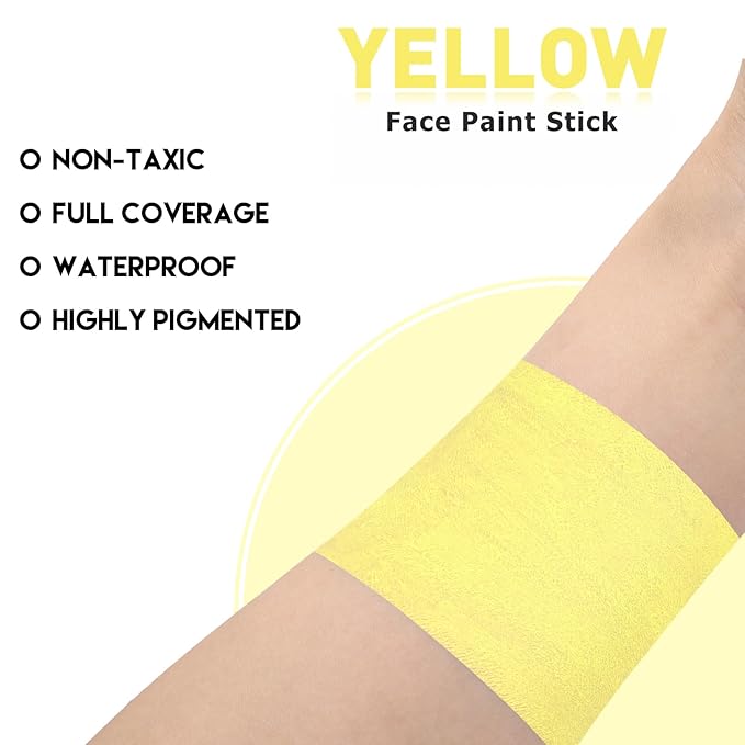 BOBISUKA Yellow Face Paint Stick, Full Coverage Face Painting for Adults Children – Sweatproof Waterproof Body Paint for Halloween Cosplay SFX – Ideal for Tiger, Sun, Clown, Lightning Designs