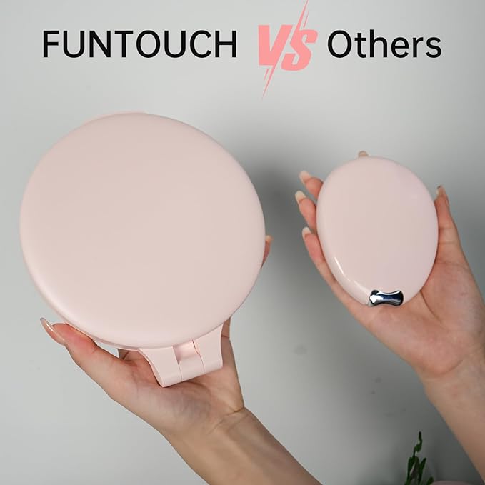 FUNTOUCH Travel Mirror with Light, 10X 1X Double Sided Magnification Makeup Vanity Mirror Rechargeable Lighted Mirror with 3 Color Setting Adjustable Rotation LED Vanity Desk Mirror,Pink