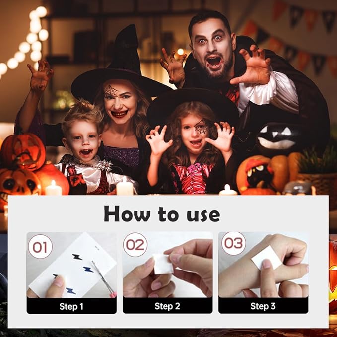 Halloween Prank Makeup Temporary Tattoo, Halloween Face Tattoos Scary Big Mouth Temporary Tattoo for Adults Kids (10+12 Pcs)