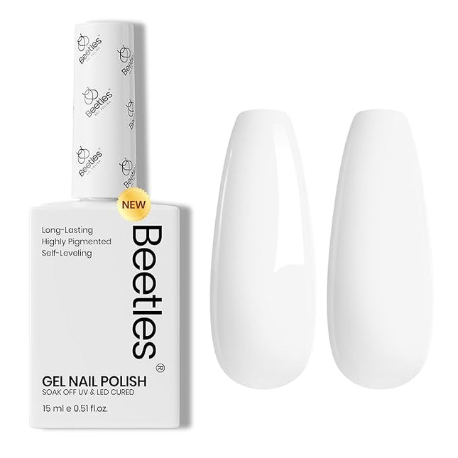 Beetles White Gel Nail Polish Color Gel Polish Soak Off UV LED Nail Lamp Home Salon DIY Design Art Manicure Gifts for Women 1Pcs 0.51Oz Colorful Bottle Pure Elegance