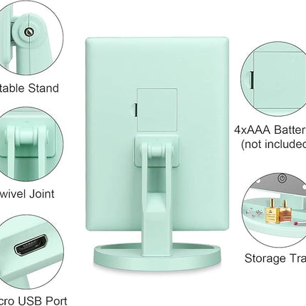 deweisn Tri-Fold Lighted Vanity Tabletop Mount Mirror with 21 LED Lights, Touch Screen and 3X/2X/1X Magnification, Two Power Supply Mode Make up Mirror,Travel Mirror