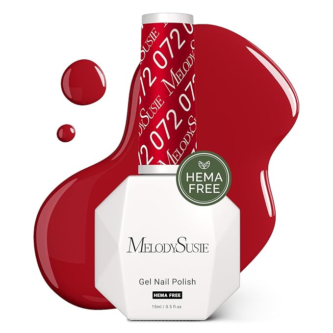 MelodySusie Hema Free Gel Nail Polish, 0.5 Fl Oz Thick Red Gel Polish, Non Toxic, Long Lasting, Soak Off UV Nail Polish, Manicure Nail Design Salon DIY Nail Art at Home 072