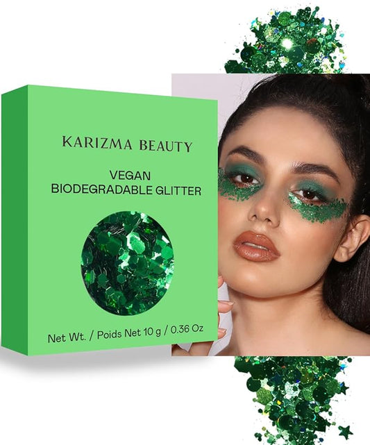 Vegan Biodegradable Chunky Glitter // Karizma Beauty Green Bio Glitter Eco Glitter Face Glitter Festival Chunky 8g
