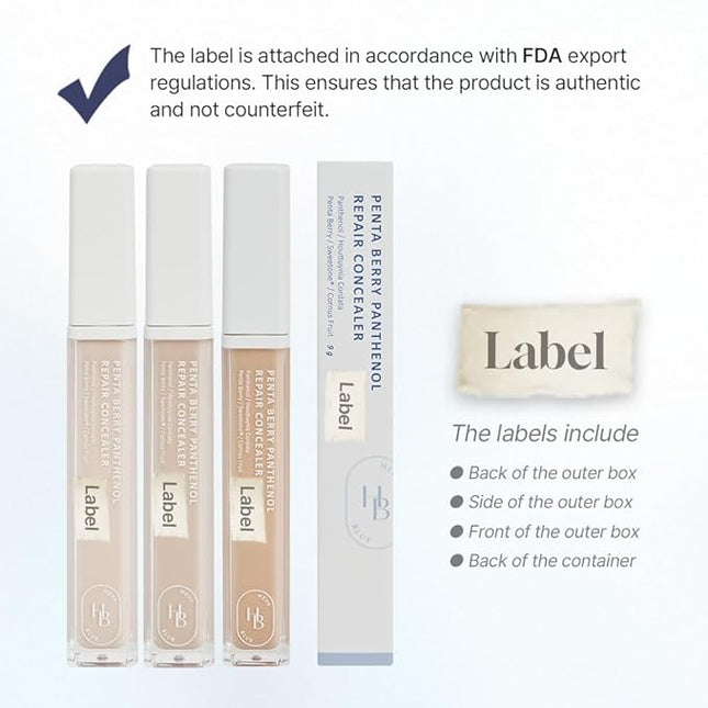 HEVEBLUE Penta Berry Panthenol Repair Concealer 22-23 BEIGE - Lightweight, Full Coverage Dark Circles, Acne&Blemishes, Vegan, Sensitive Skin, Korean Makeup, Non-clogging Pores