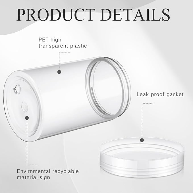 Patelai 4 Pieces Round Wide-mouth Leak Proof Plastic Container Jars with Lids for Travel Storage Makeup Beauty Products Face Creams Oils Salves Ointments DIY Making(12 Ounce,Clear)