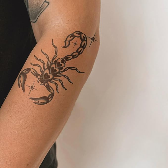 Scorpion Temporary Tattoos – Y2K Tribal Gothic Fake Tattoos for Women & Men, Edgy Scorpion Body Art Sticker Set of 2 for Arm, Waist, Shoulder & Back, Long Lasting and Realistic