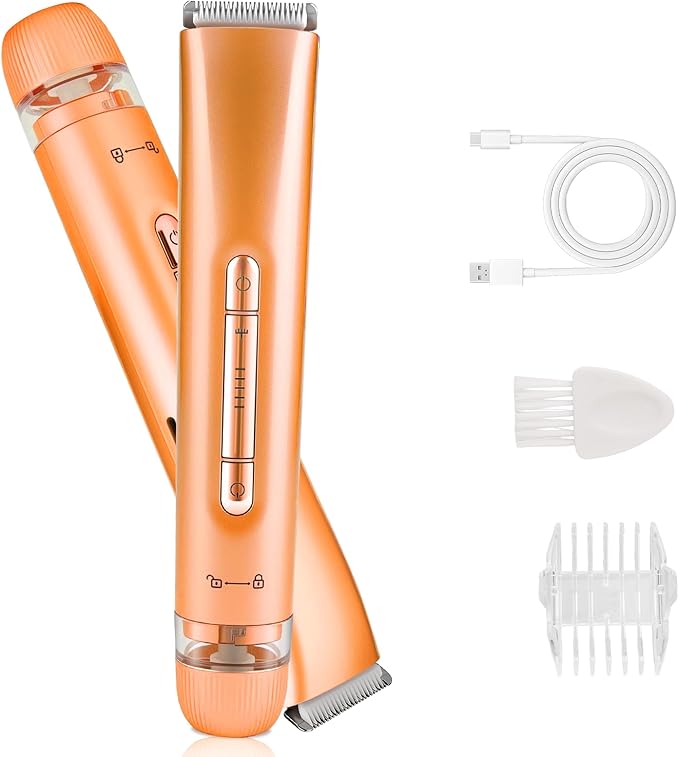 Bikini Trimmer for Women,Dual Head Shaver, IPX7 Waterproof, Compact Travel Design Bikini Shaver for Public Hair, Facial and Body(Orange)