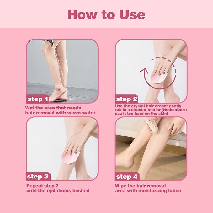 Crystal Hair Eraser for Women and Men, Reusable Crystal Hair Remover Painless Exfoliation Hair Removal Tool for Back Arms Legs (Pink)