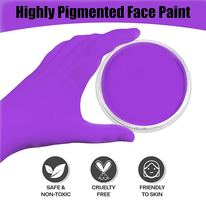 Go Ho Purple Face Paint Washable for Halloween Makeup,Creamy to Gel Water Based Purple Face Body Paint Full Coverage forCosplay SFX Costumes Festivals Makeup,25g