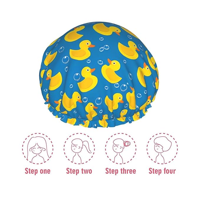 Rubber Ducks Shower Cap For Women Reusable Waterproof Double Layers Bath Cap Hair Protection Elastic Ladies Spa Salon Shower Hat