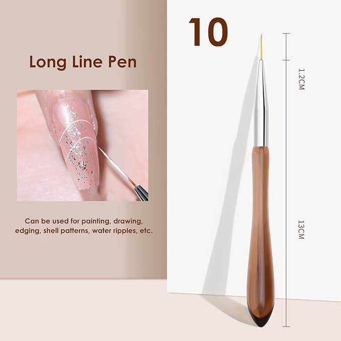 Nail Art Brush Long Line Pen - Precision Tool for Detailed Nail Design, Fine Lines, Water Ripples, and Intricate Patterns, 10