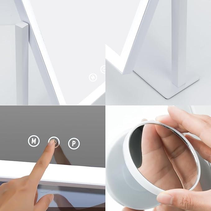 Lighted Makeup Mirror, Hollywood Vanity Mirror with 5X Magnification Mirror, 360°Rotation Touch Control, 3 Color Lighting for Desks Bedroom Dressing Room, Small