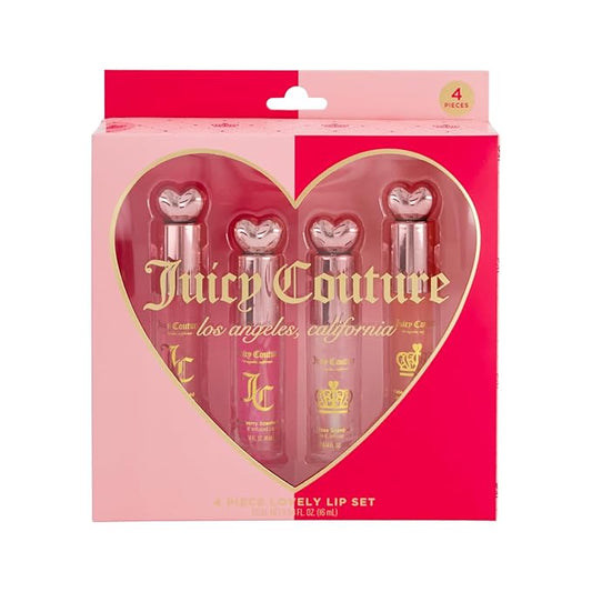 Juicy Couture 4 Pack Lip Oil Set - Cherry, Rose, Raspberry, & Watermelon, Mini Oil Tubes Perfect for On-the-Go Application & Touch Ups