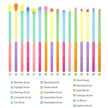 Docolor Eye Makeup Brushes 16pcs Colorful Eyeshadow Makeup Brush Set Professtional Eyeshadow Brushes with Soft Synthetic Hairs & Real Wood Handle for Eyeshadow, Eyebrow, Eyeliner, Blending
