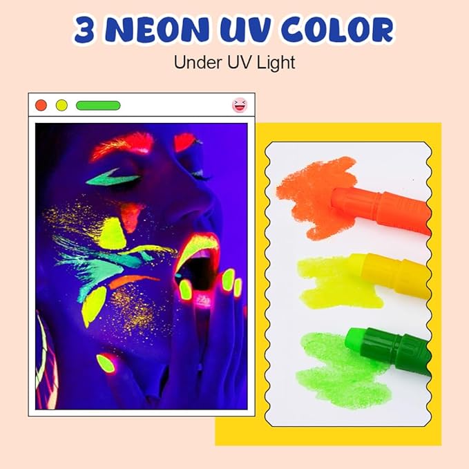 8 Color Face Painting Kits for Kids, Beesjuy Water Based Face Paint Kit, Makeup Kit Plant Ingredients Face Crayons, Painting Party for Adults&Kids (3 Neon)
