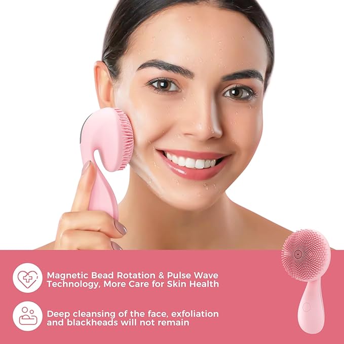 2 in 1 Facial Cleansing Brush, Rotating Magnetic Beads & Massage Cleaning Electric Face Scrubber, Waterproof and Rechargeable Exfoliating Face Scrubber Brush