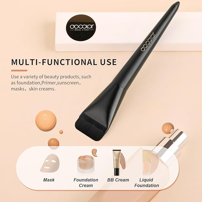 docolor Flat Foundation Brush for Liquid Makeup,Ultra Thin Liquid Foundation Brush Premium Makeup Face Brush for Blending, Cream, Thin Foundation Brush Makeup Tool Face Foundation Flat Brush, Black