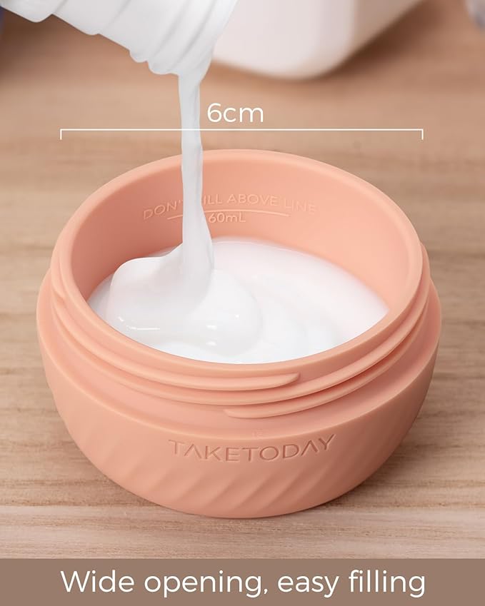 TakeToday Travel Containers for Toiletries, Leak-proof, TSA Approved, Refillable Silicone Cream Jars with Lid Travel Size Essential for Cosmetic toiletry Cream, 2oz, 4 Pack (Apricot)