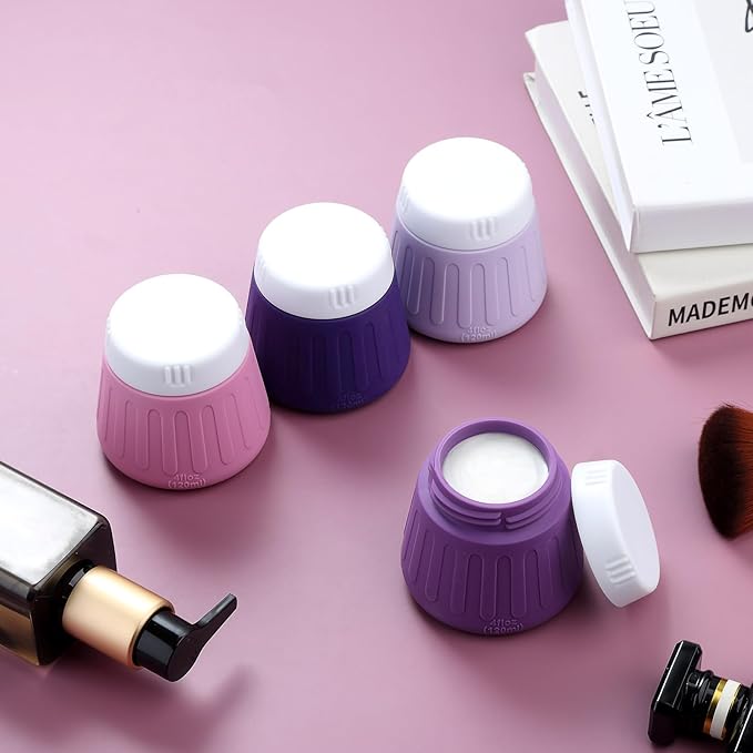 Gemice 4 OZ Travel Size Containers for Toiletries, Leak-Proof Silicone Slime Jars with Lids, BPA Free Small Round Cosmetic Slime Container for Lotion, Cream, Ointments, Travel Storage (4 Pack)