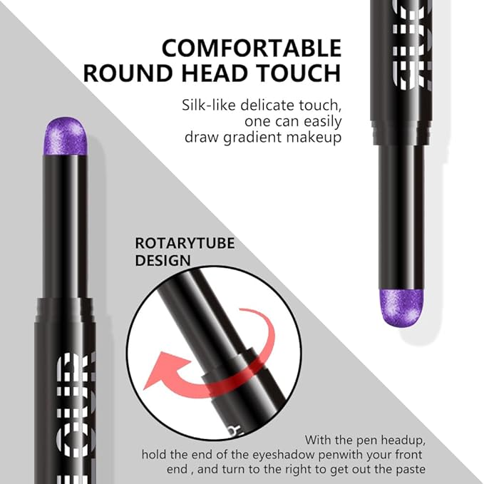 Purple Shimmer Cream Eye Shadow Stick Makeup for Women, Purple Shimmer Matte Eye Shadow Brightener Stick for Eyes, Long-lasting Waterproof Eyeshadow Pencil Applicator Blendable for Eye Highlight 23