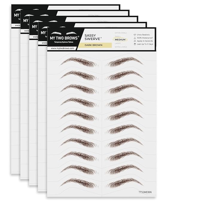 50 Pairs Dark Brown Temporary Eyebrow Tattoos, Waterproof and Smudge-Proof Medium Sassy Swerve Style Realistic Eyebrow Stickers for Women, Easy to Apply, Won't Work on Existing Brows