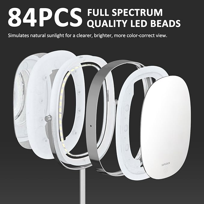 EAPUDUN Lighted Makeup Mirror 9" – 2-Sided Tabletop Vanity Mirror with 7X Magnification, 3 Color Lighting Modes, Rechargeable, 360° Rotation, 84 LED Lights