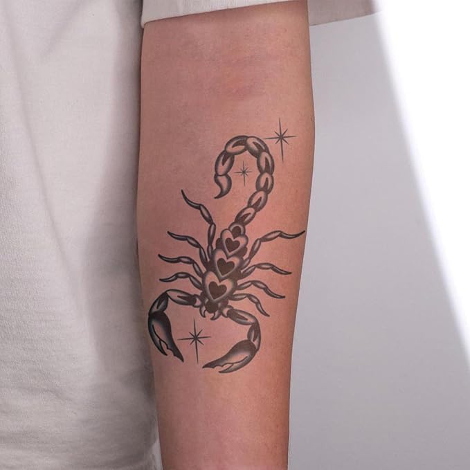 Scorpion Temporary Tattoos – Y2K Tribal Gothic Fake Tattoos for Women & Men, Edgy Scorpion Body Art Sticker Set of 2 for Arm, Waist, Shoulder & Back, Long Lasting and Realistic