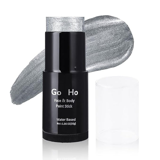 Go Ho Pearl Silver Face Body Paint Stick,Water Based Washable Face Paint Stick,Non-toxic Full-coverage Cream Silver Body Paint for Adults Children Halloween Cosplay SFX Makeup