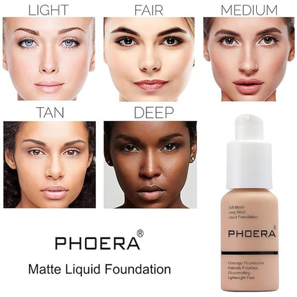 PHOERA Foundation,PHOERA Makeup for Women,PHOERA Matte Liquide Foundation Full Coverage,PHOERA Primer,PHOERA Concealer,Kabuki Makeup Brushes Foundation,2 Makeup Sponge(103 Warm peach+104 Buff Beige)