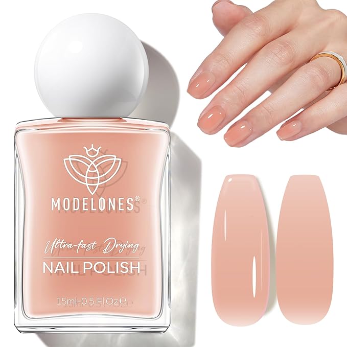 modelones Sheer Nude Nail Polish, 15 ml Jelly Nail Polish Clear Translucent Pink Quick Dry Nail Lacquer Strengthener Long Last Finger Toe Nail Art DIY Manicure Gift for Women Girls 0.5 Fl Oz