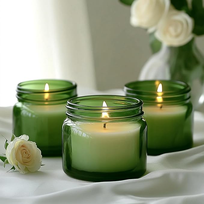 KEYWING 2oz Green Small Glass Jars with Black Lids, 35 Pack Empty Glass Cosmetic Jars with Inner Liners for Lotions, Cream, Powders and Ointments