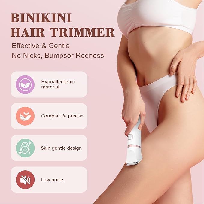 Bikini Trimmer for Women, 3-in-1 Waterproof Electric Shaver, Cordless Pubic & Body Hair Trimmer, Facial Shaver, Easy-Clean Razors with Ceramic Blade, Type-C Rechargeable, Led Display