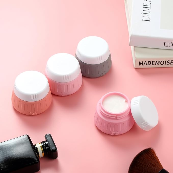 Gemice 2 oz Travel Containers for Toiletries, 4-Pack TSA Approved Travel Size Toiletries Containers for On-the-Go, Small Leak-Proof Travel Essentials Silicone Jar for Shampoo, Lotions, Cleanser