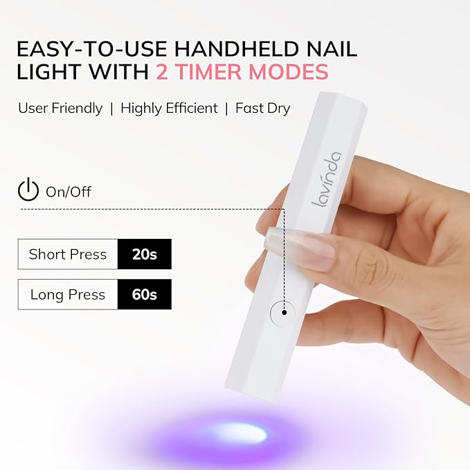 Lavinda Handheld UV Light for Gel Nails, Mini Nail Lamp, Portable Cordless Rechargeable UV Led Nail Lamp Nail Dryer for Fast Curing Gel Polish USB Flashlight for Home DIY Manicure