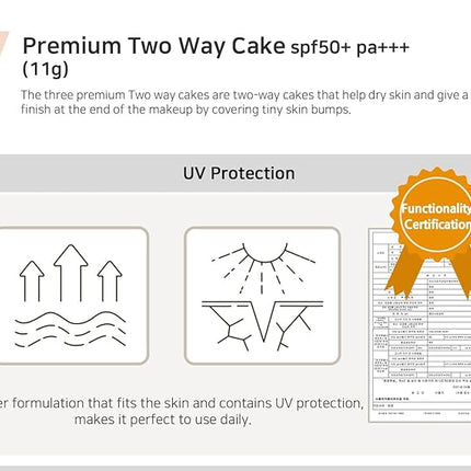 Enough Rich Gold Two Way Cake SPF50, Korean Makeup Setting Powder Foundation, Tattoo Cover Up, Sunscreen for Face, Loose Powder Makeup - Refill Including (#21 Transparent Beige, 0.39 oz)