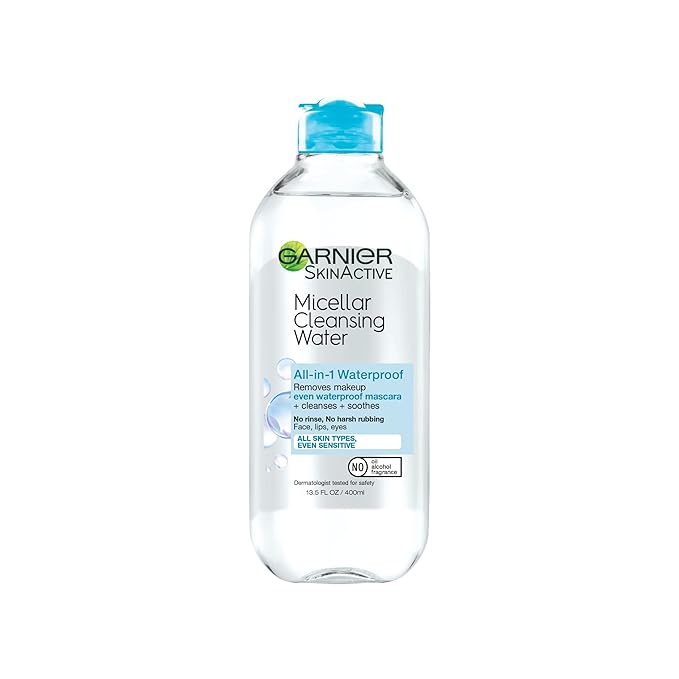 Garnier Micellar Water For Waterproof Makeup, Hydrating Facial Cleanser & Makeup Remover, Suitable for Sensitive Skin, Vegan, Cruelty Free, 13.5 Fl Oz (400mL), 1 Count