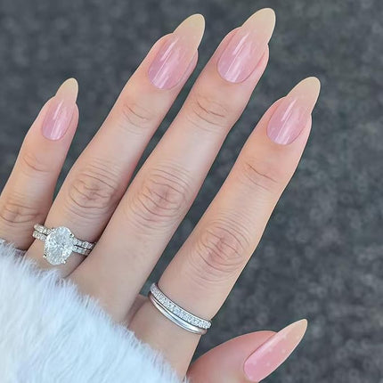 Press on Nails Almond Medium Light Yellow Pink Gradient Fake Nails with Dots Designs Glossy Nails Press ons Acrylic Nail Cute Winter Stick on Nail for Women 24 Pcs